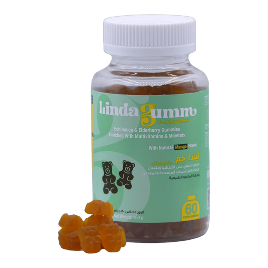 Lindagumm Echinacea Elderberry Vitamin C 30 mg, Vitamin D 10 mcg, Zinc 4 mg Mango Flavor 60 Gummies