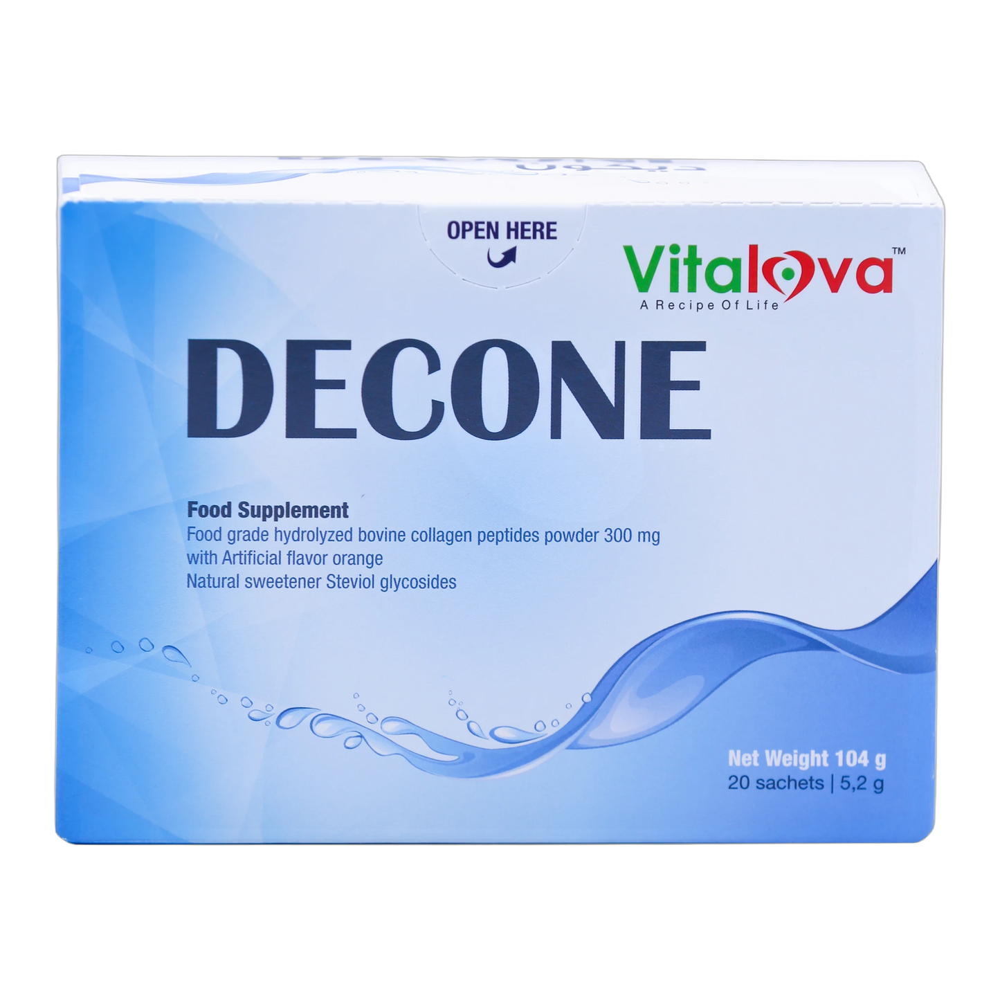 Decone N-Acetylcysteine and Collagen 300 mg with Bromelain Orange Flavor 20 Sachets