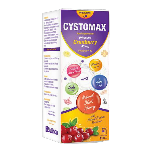 Cystomax with Cranberry 45 mg, Inulin 500 mg, Vitamin C 80 mg and Zinc 6 mg Natural Fructose Flavor 150 ml