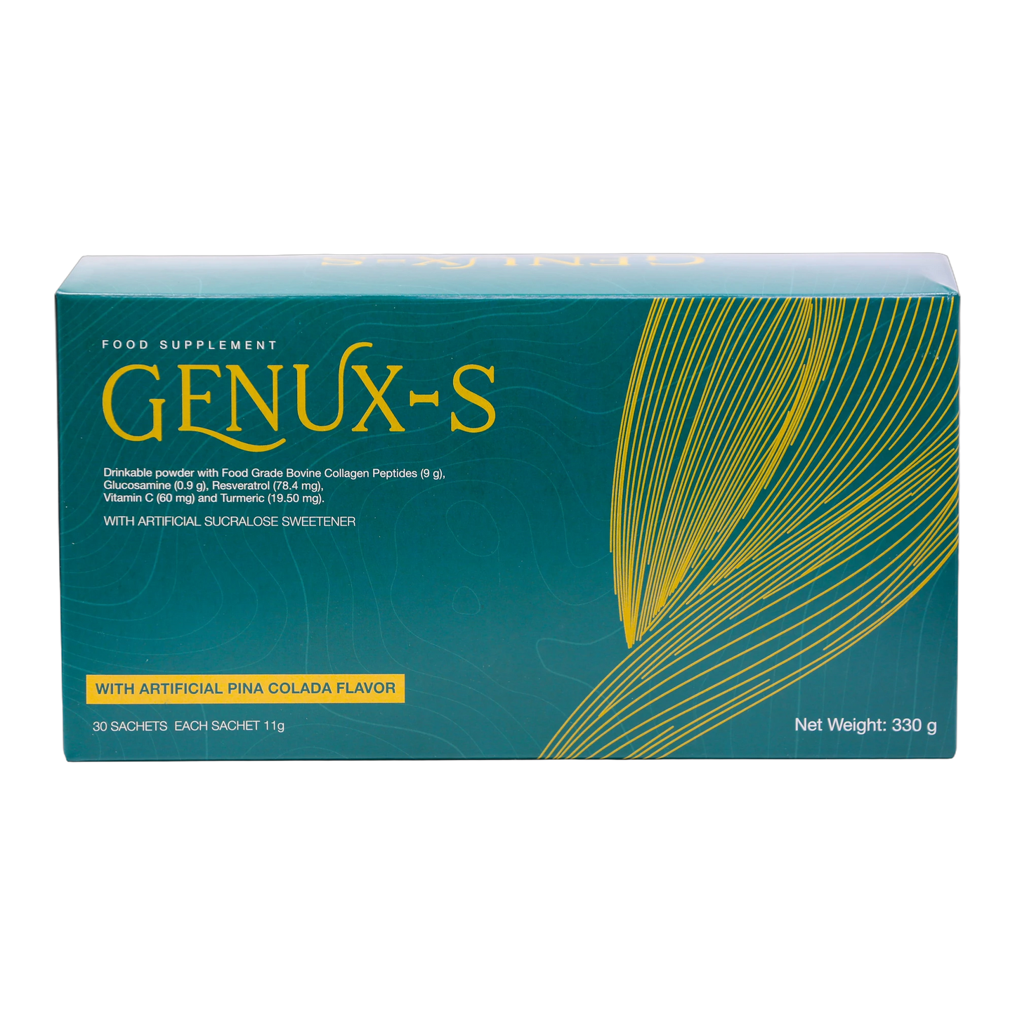 Genux-S – Fortigel Collagen Glucosamine Resveratrol and Curcumin Pina Colada Flavor 30 Sachets