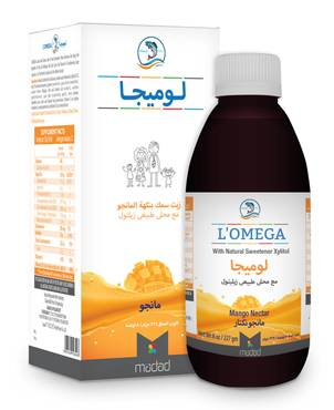 شراب إل-أوميغا بزيت السمك 3860 ملغ مع فيتامين د3 400 وحدة دولية بنكهة المانجو والخوخ 230 مل