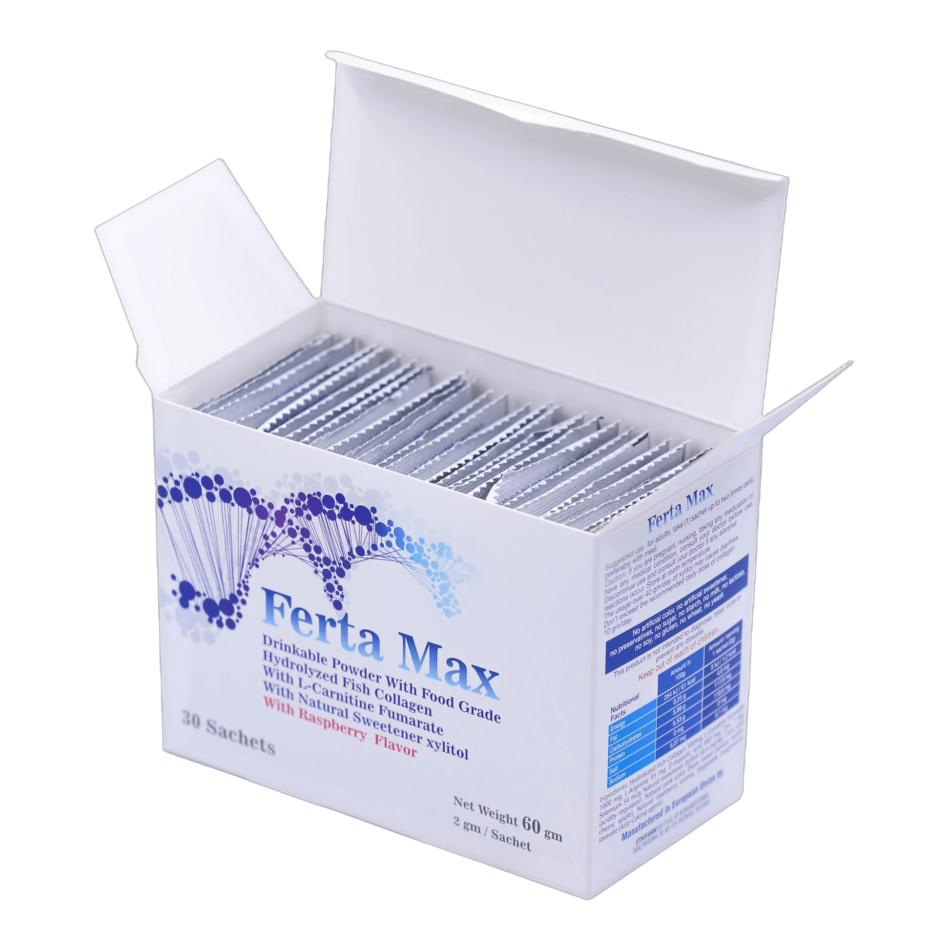 Fertamax L-Carnitine Fumarate 1000 mg, L-Aspartic Acid 660 mg Raspberry Flavor 30 Sachets