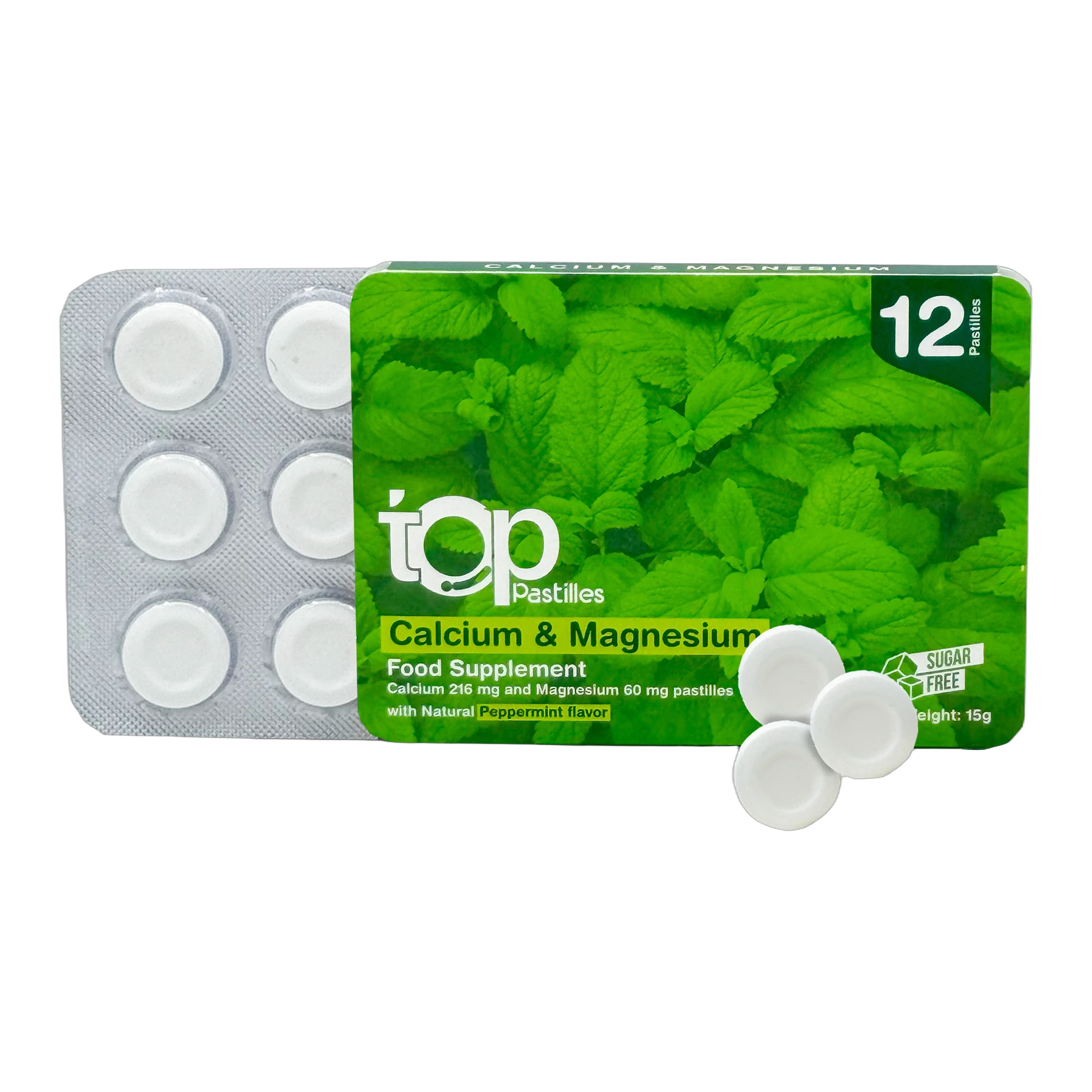 Top Calcium and Magnesium Ca 216 mg Mg 60 mg Pastilles Natural Peppermint Flavor 12 Pastilles