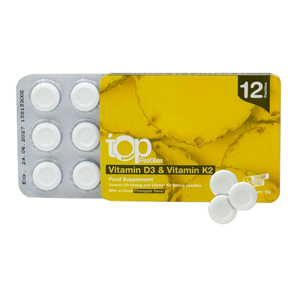 Top Vitamin D3 and K2 Vitamin D3 (2000 IU) and Vitamin K2 Pineapple Flavor 12 Pastilles