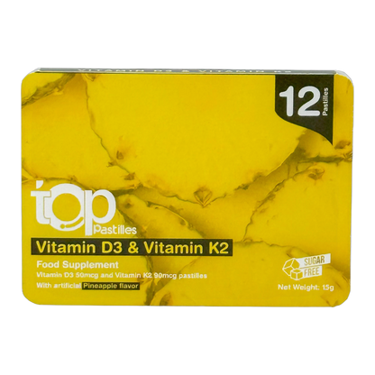 Top Vitamin D3 and K2 Vitamin D3 (2000 IU) and Vitamin K2 Pineapple Flavor 12 Pastilles
