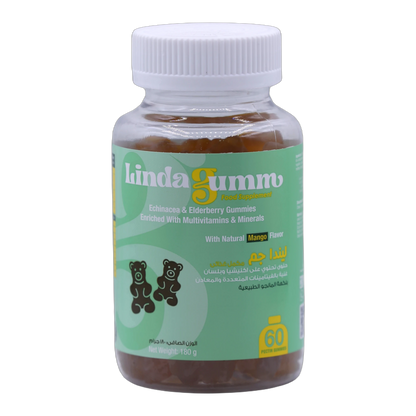 Lindagumm Echinacea Elderberry Vitamin C 30 mg, Vitamin D 10 mcg, Zinc 4 mg Mango Flavor 60 Gummies