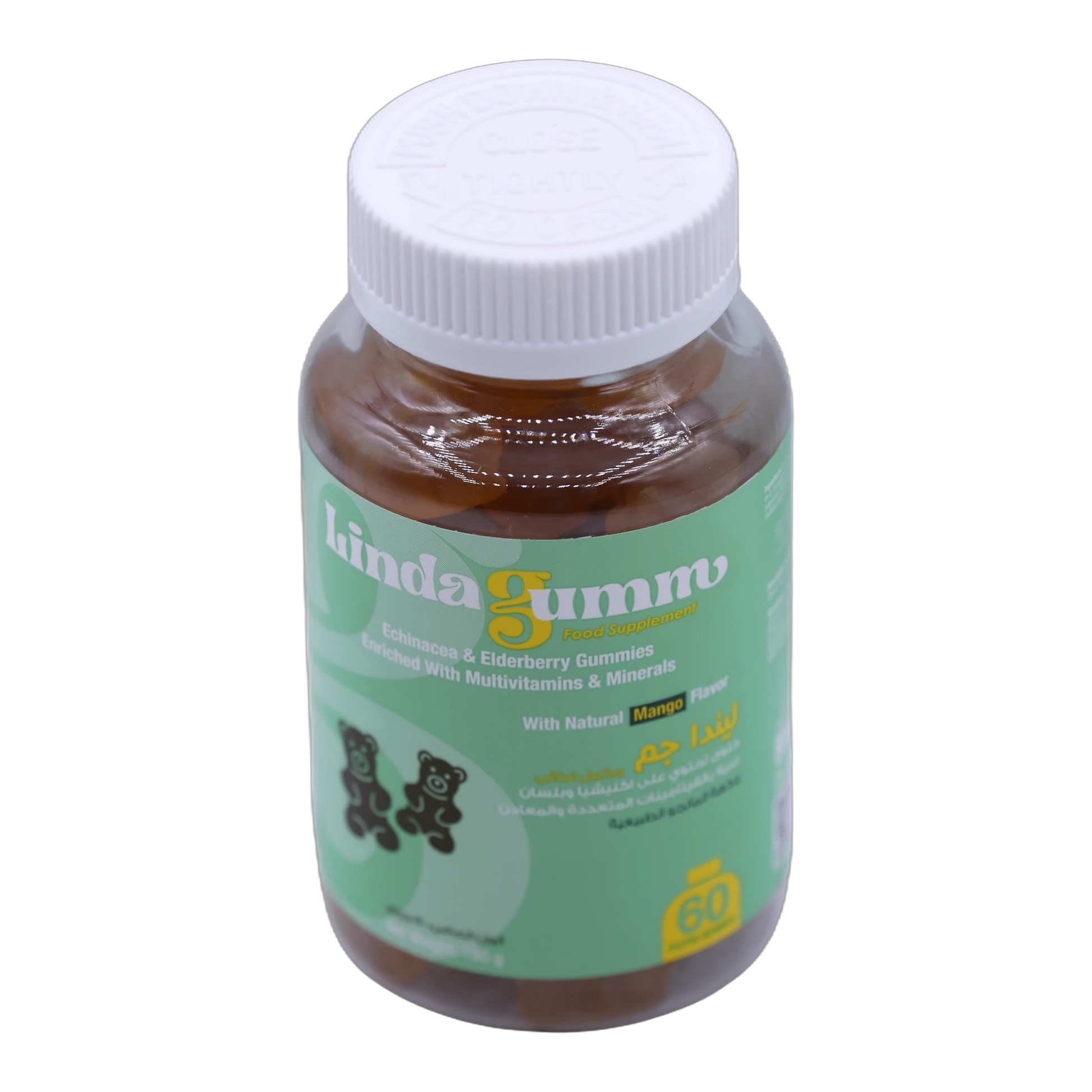 Lindagumm Echinacea Elderberry Vitamin C 30 mg, Vitamin D 10 mcg, Zinc 4 mg Mango Flavor 60 Gummies