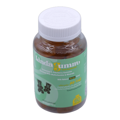 Lindagumm Echinacea Elderberry Vitamin C 30 mg, Vitamin D 10 mcg, Zinc 4 mg Mango Flavor 60 Gummies
