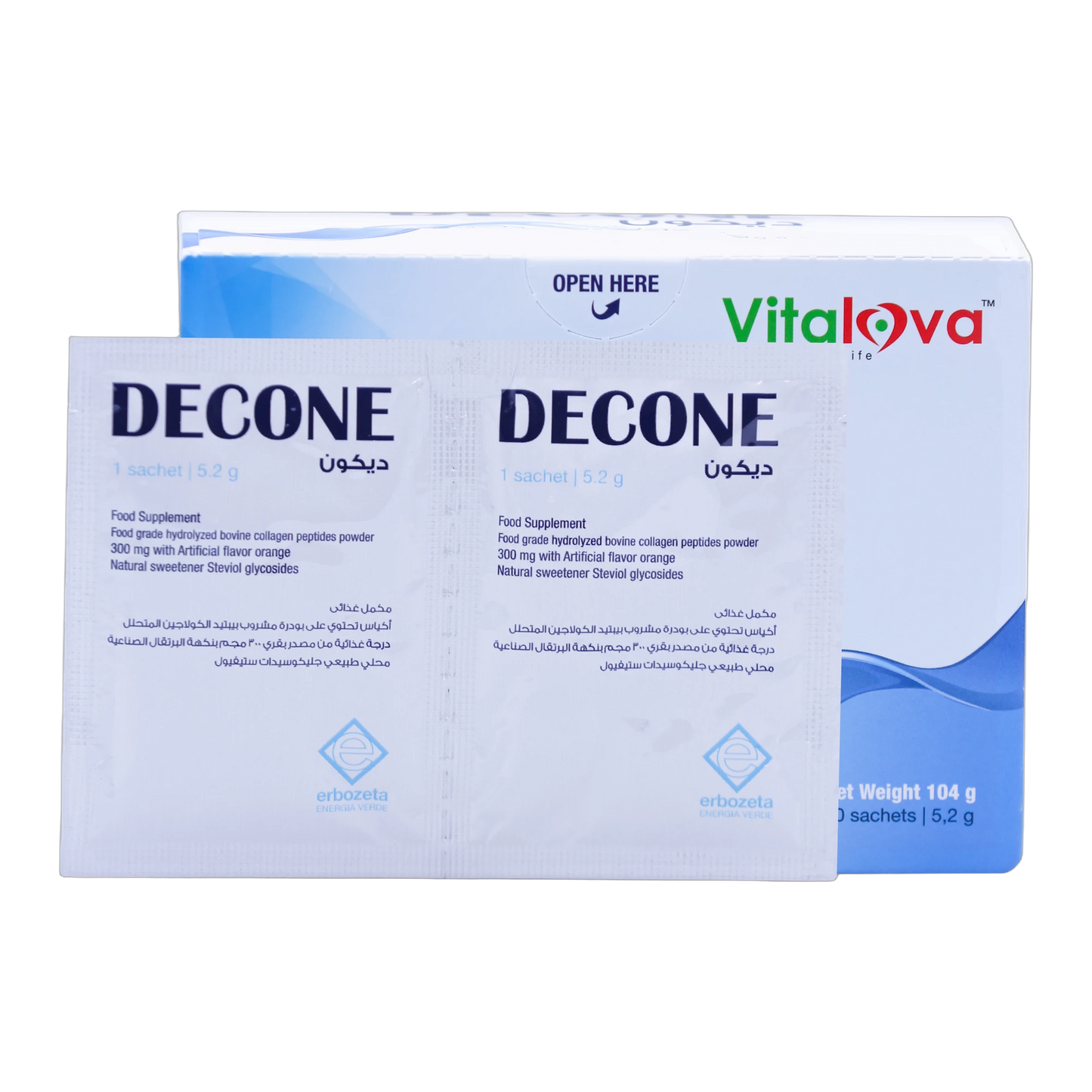 Decone N-Acetylcysteine and Collagen 300 mg with Bromelain Orange Flavor 20 Sachets