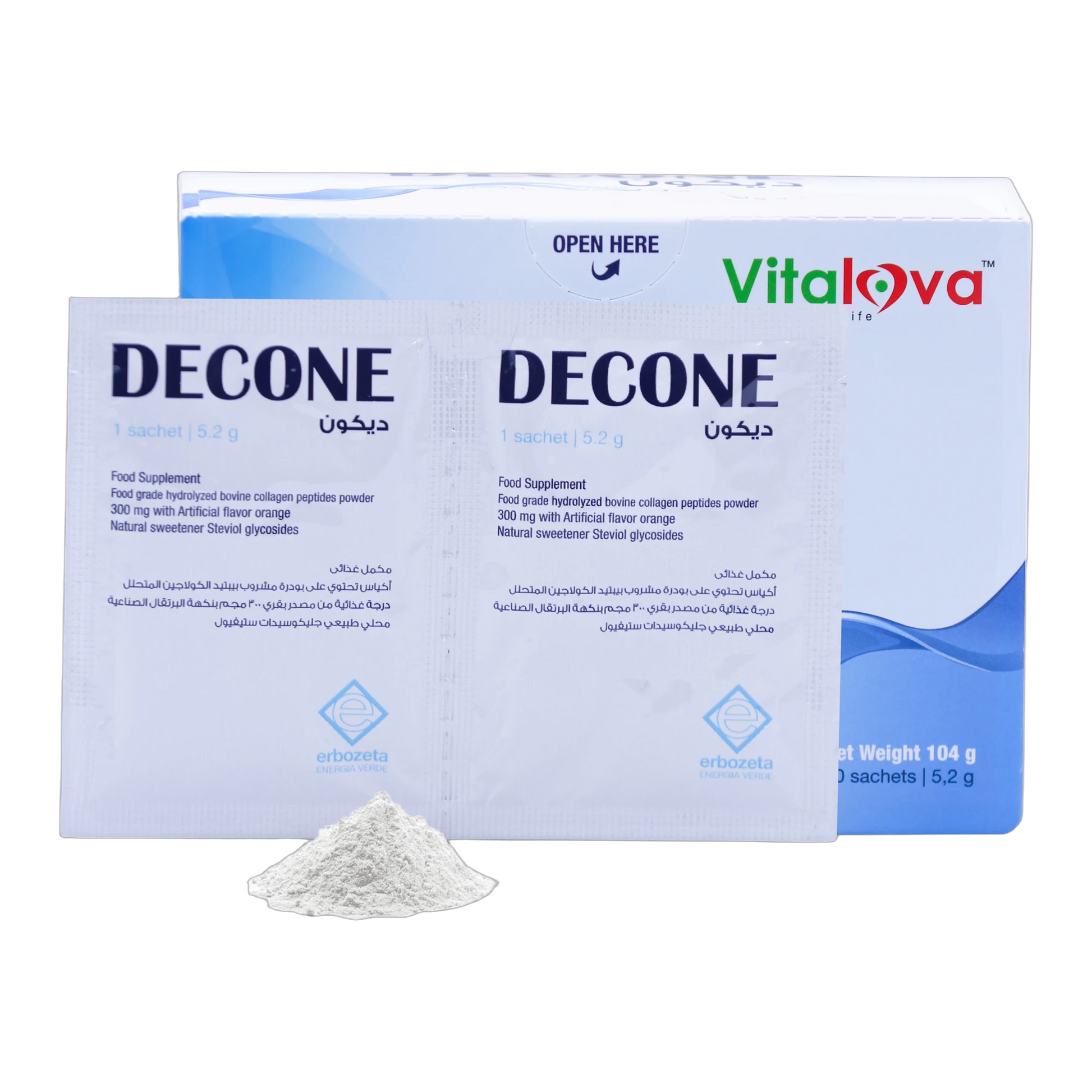 Decone N-Acetylcysteine and Collagen 300 mg with Bromelain Orange Flavor 20 Sachets
