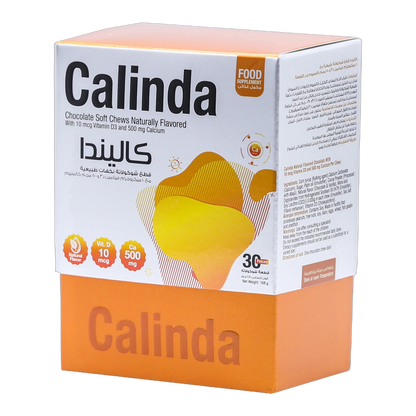Calinda Calcium 0.5g with Vitamin D3 400 IU Milk Chocolate Flavor 30 Pieces