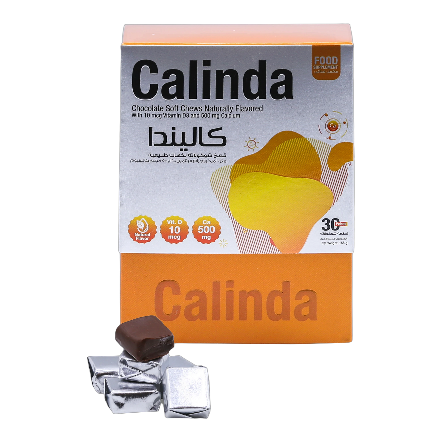 Calinda Calcium 0.5g with Vitamin D3 400 IU Milk Chocolate Flavor 30 Pieces