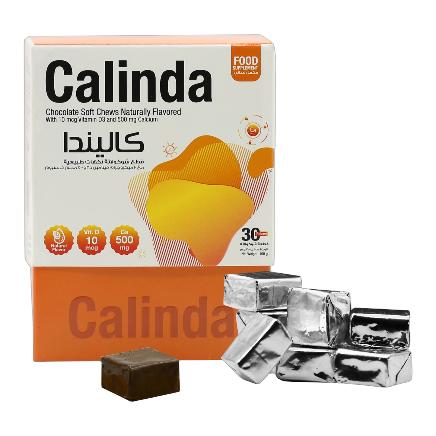 Calinda Calcium 0.5g with Vitamin D3 400 IU Milk Chocolate Flavor 30 Pieces