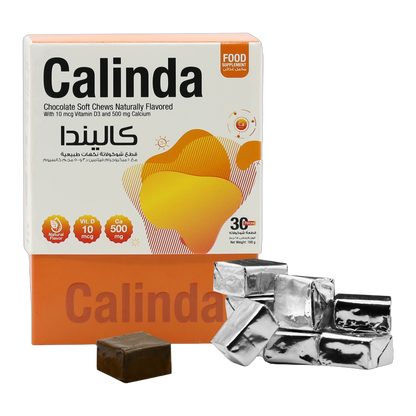 Calinda Calcium 0.5g with Vitamin D3 400 IU Milk Chocolate Flavor 30 Pieces