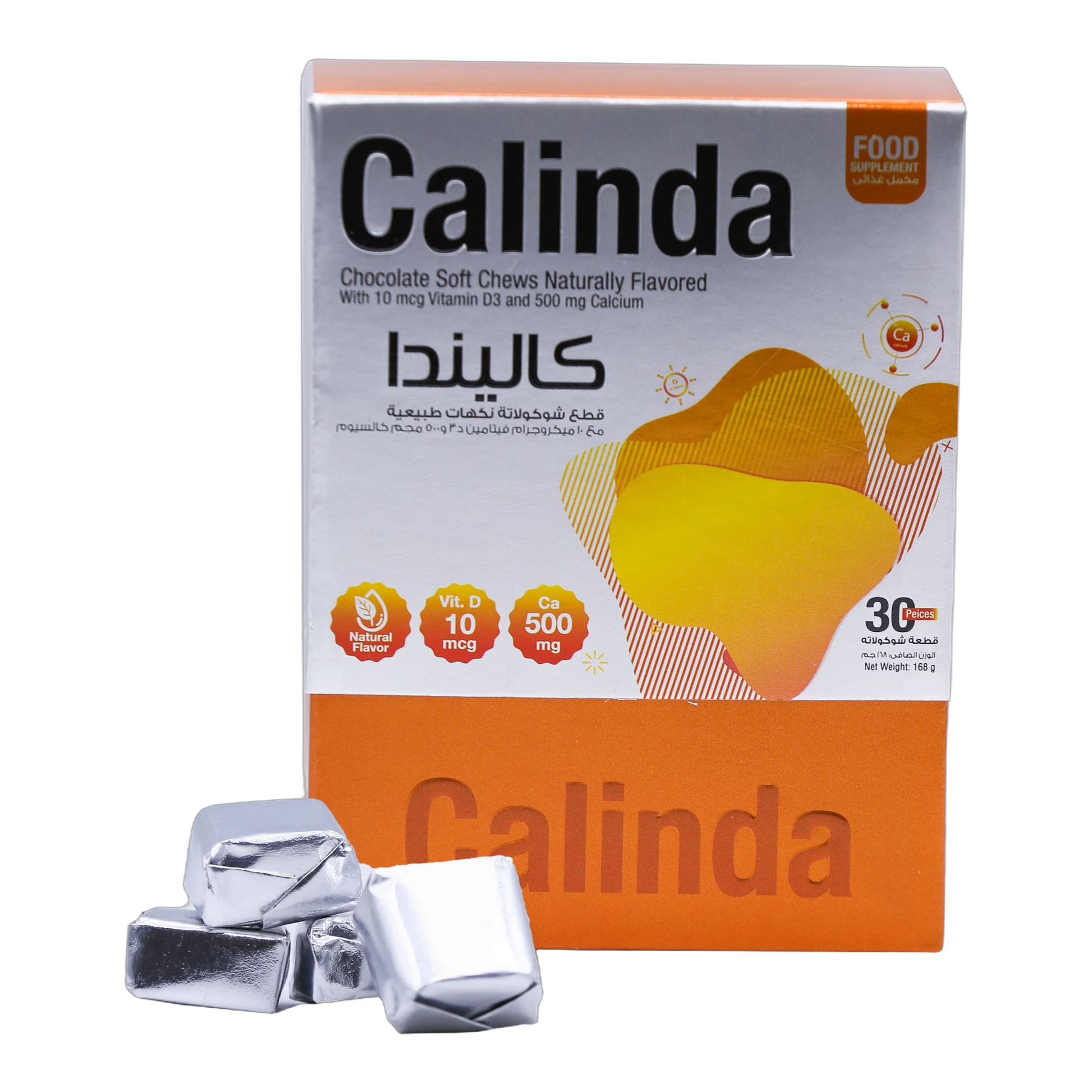 Calinda Calcium 0.5g with Vitamin D3 400 IU Milk Chocolate Flavor 30 Pieces