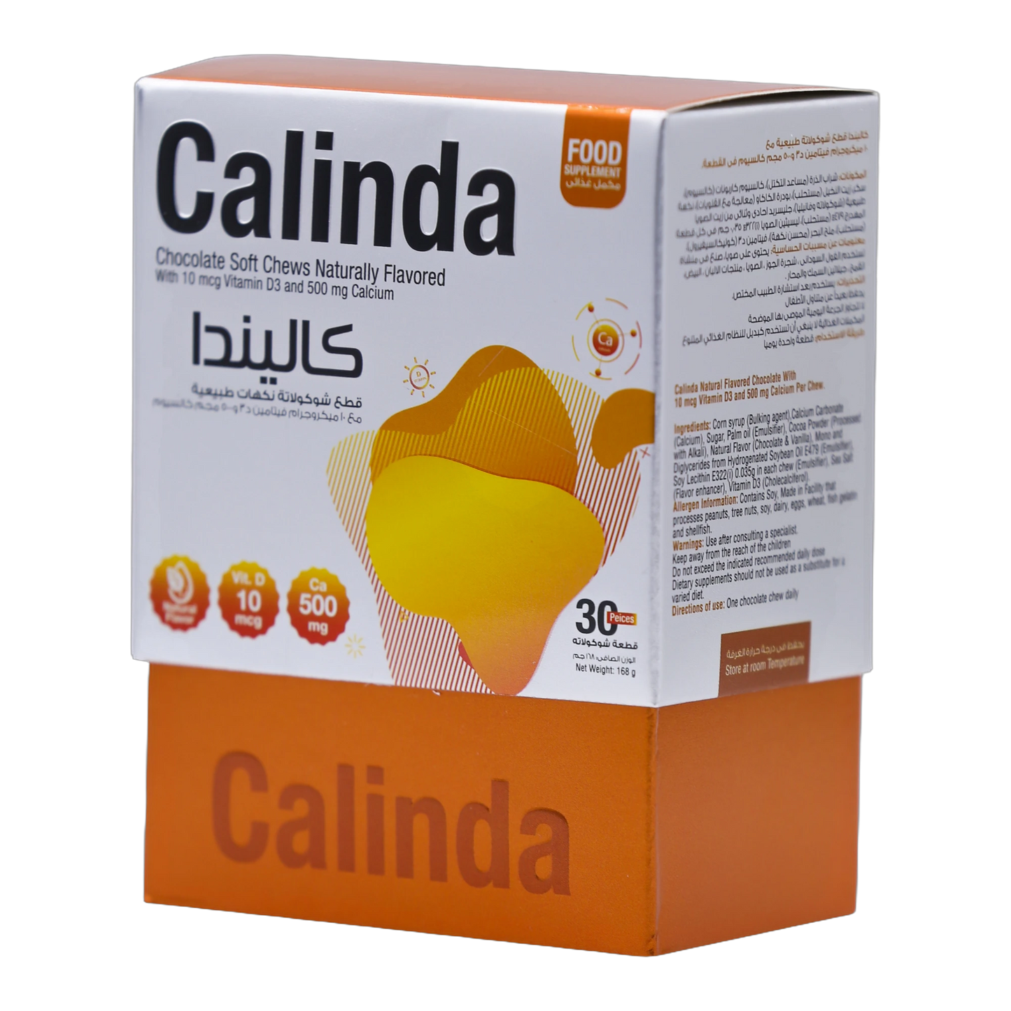 Calinda Calcium 0.5g with Vitamin D3 400 IU Milk Chocolate Flavor 30 Pieces