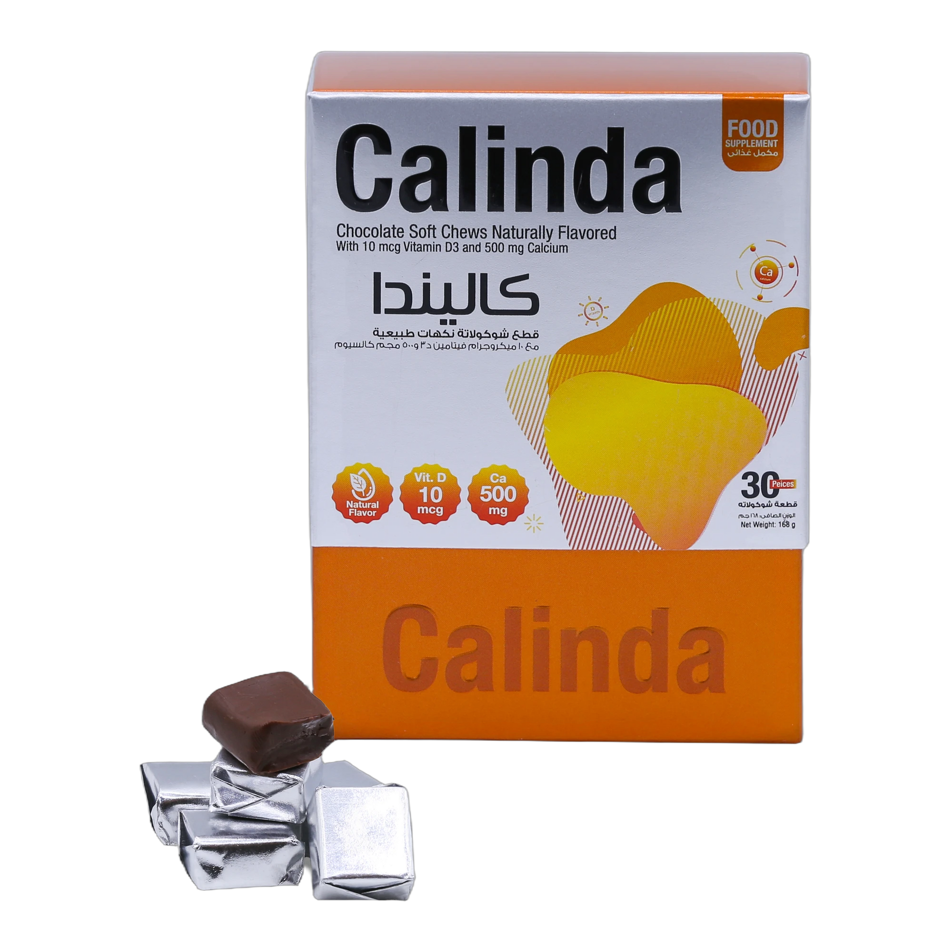 Calinda Calcium 0.5g with Vitamin D3 400 IU Milk Chocolate Flavor 30 Pieces