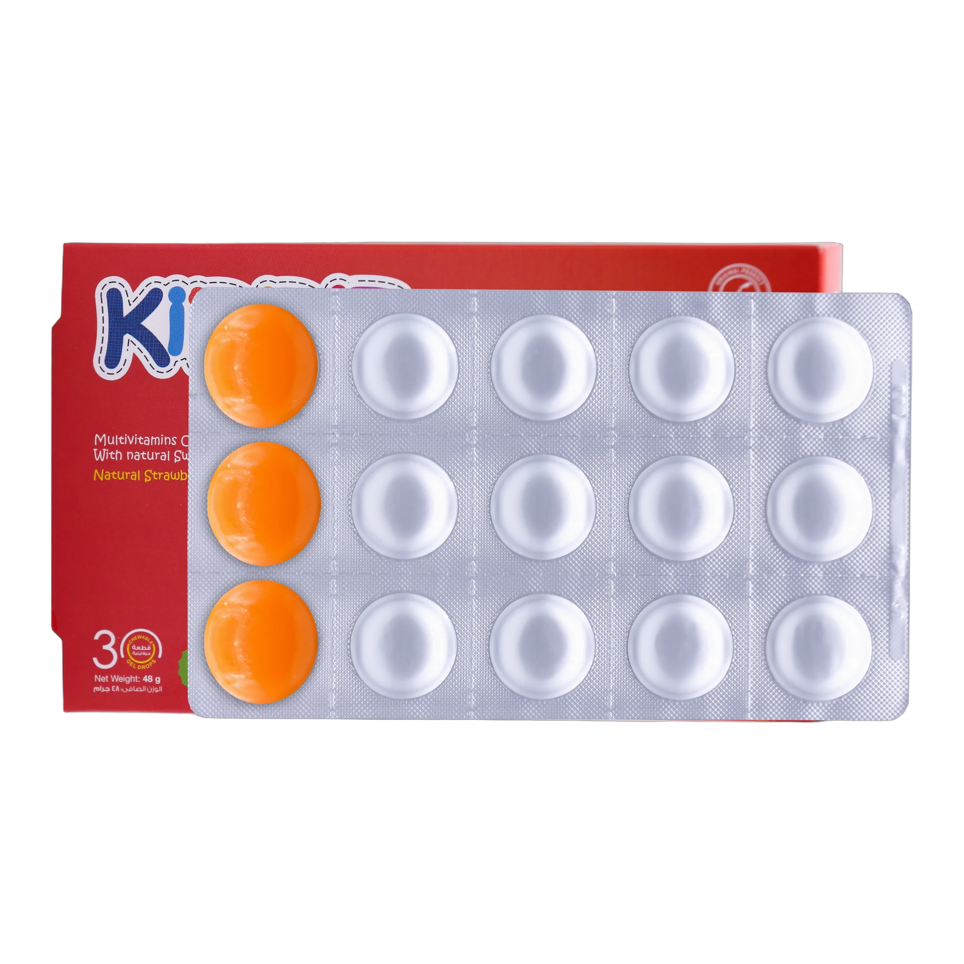 Kiddie Multivitamins Vitamin C 15 mg and Vitamin D3 5 mcg Lemon Orange, Strawberry Flavor 30 Gummies