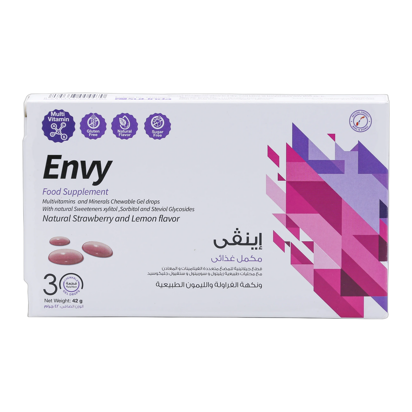 Envy Biotin 30 mcg Vitamins and Minerals Strawberry and Lemon Flavor 30 Gummies