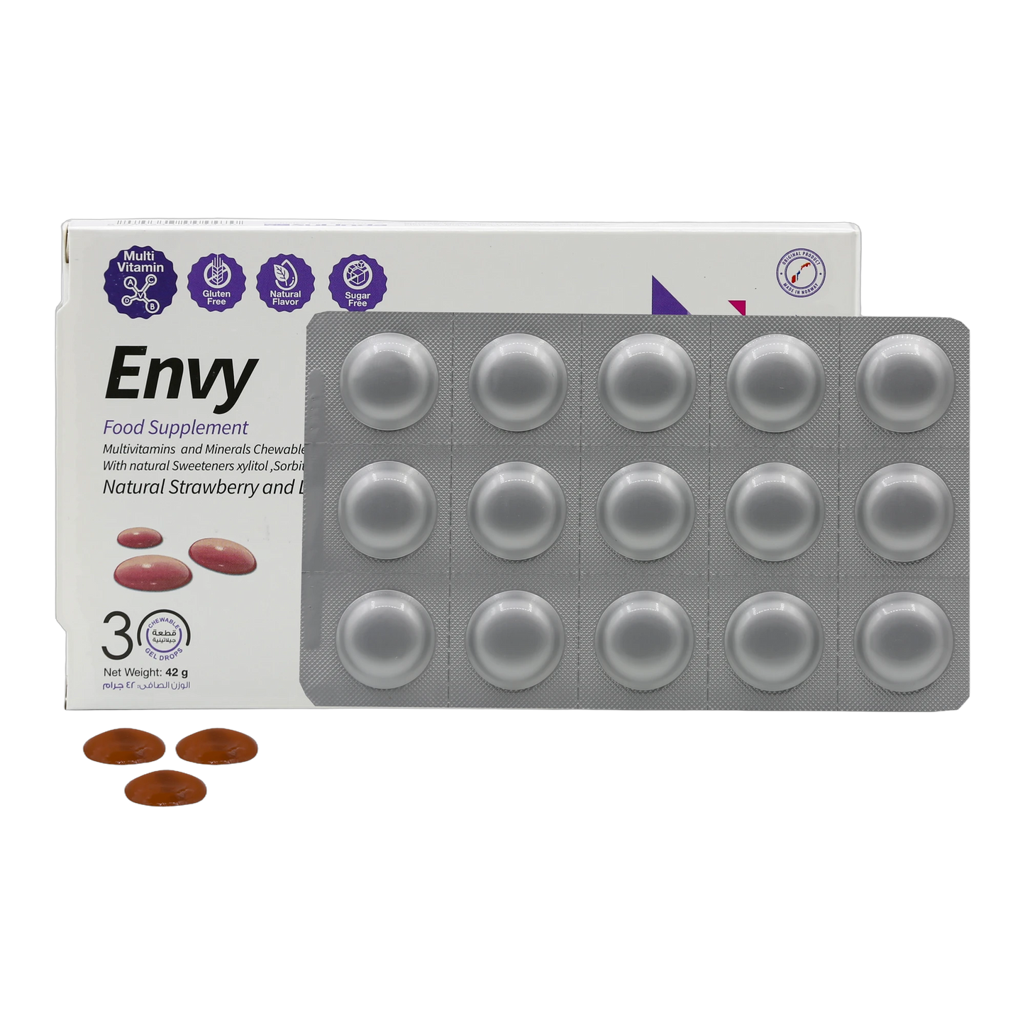 Envy Biotin 30 mcg Vitamins and Minerals Strawberry and Lemon Flavor 30 Gummies