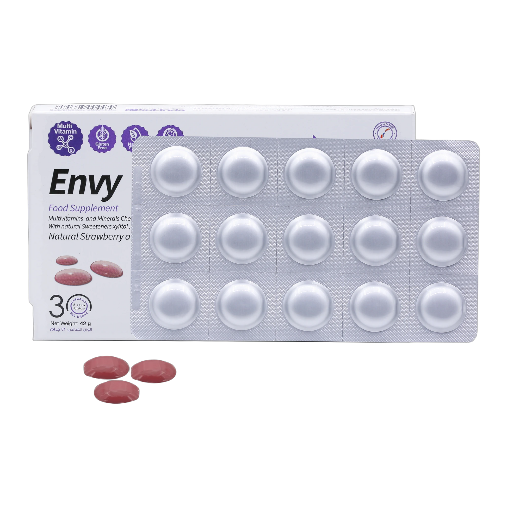 Envy Biotin 30 mcg Vitamins and Minerals Strawberry and Lemon Flavor 30 Gummies