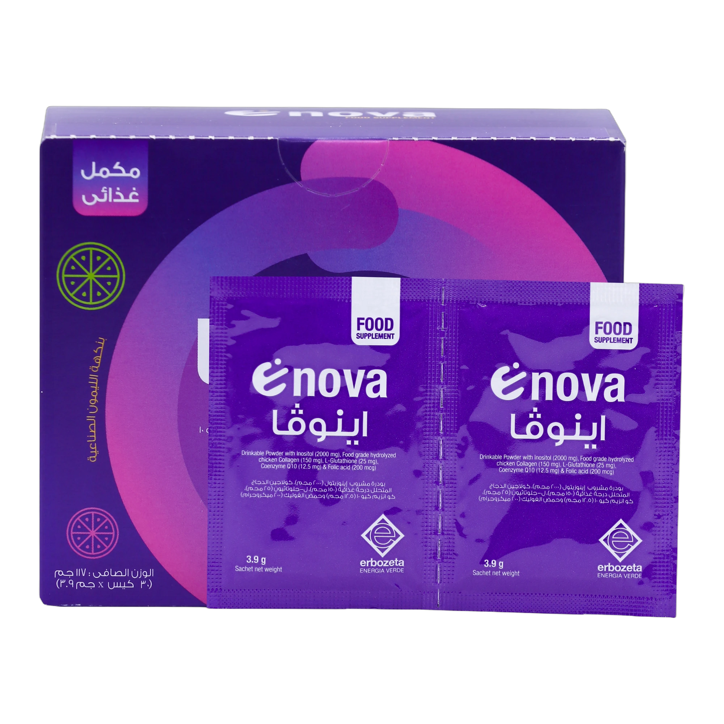 Enova Inositol 2g and Hydrolyzed Chicken Collagen 150 mg Lemon Flavor 117g 30 Sachets