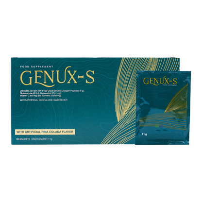 Genux-S – Fortigel Collagen Glucosamine Resveratrol and Curcumin Pina Colada Flavor 30 Sachets