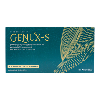 Genux-S – Fortigel Collagen Glucosamine Resveratrol and Curcumin Pina Colada Flavor 30 Sachets