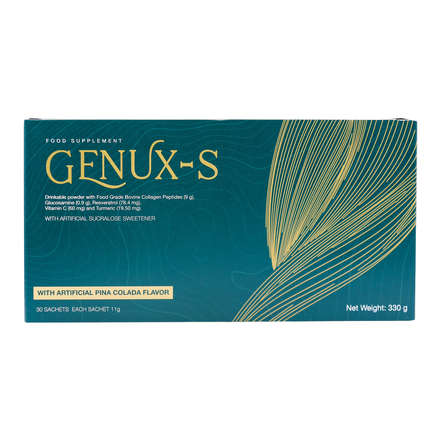 Genux-S – Fortigel Collagen Glucosamine Resveratrol and Curcumin Pina Colada Flavor 30 Sachets