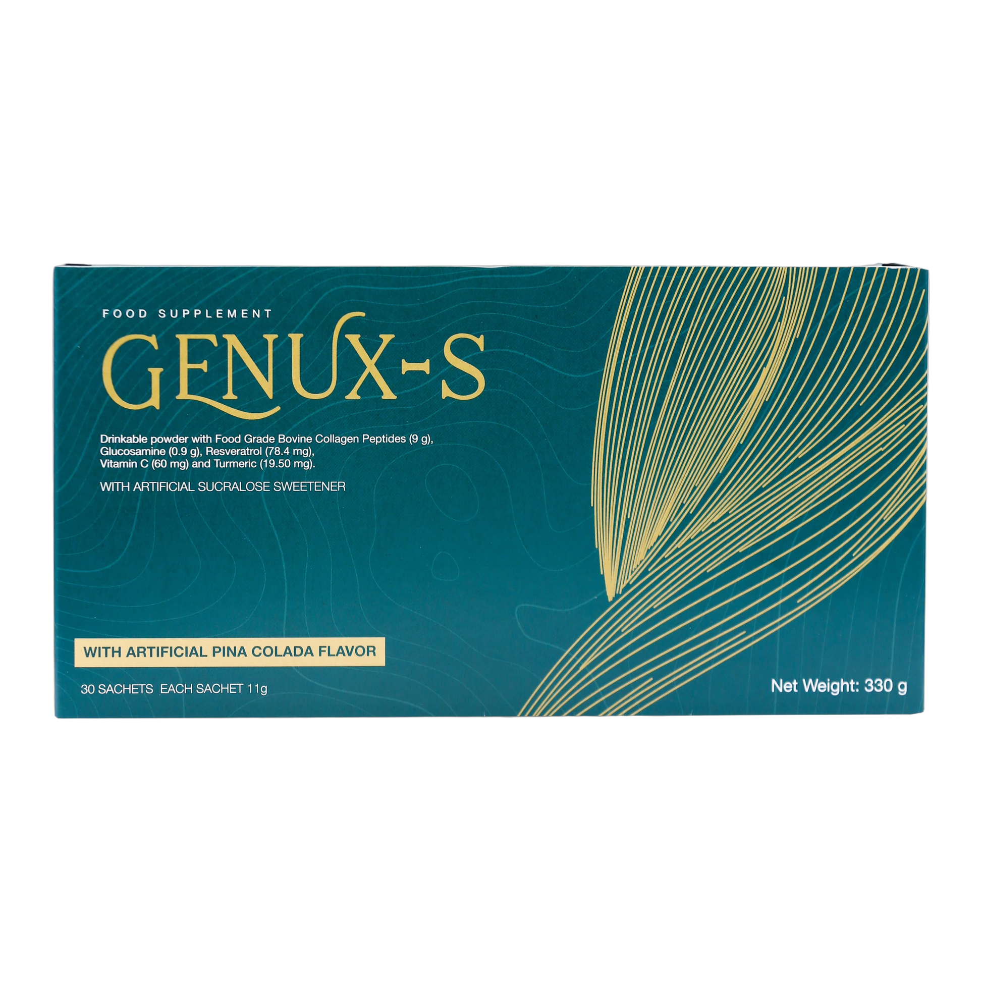 Genux-S – Fortigel Collagen Glucosamine Resveratrol and Curcumin Pina Colada Flavor 30 Sachets