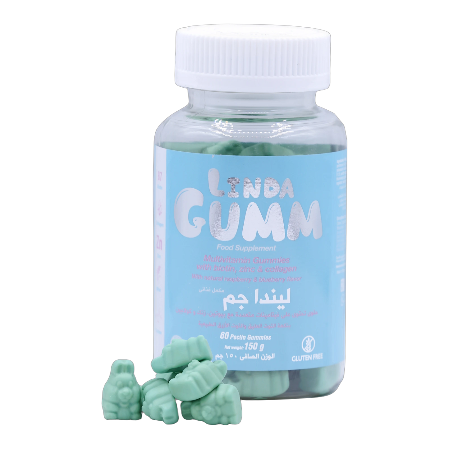 Lindagum Biotin 500 mcg with Vitamins Blueberry and Raspberry Flavor 60 Gummies