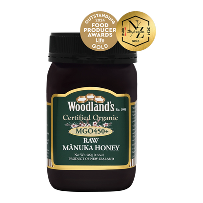 Woodland's Mānuka Honey MGO450 + Organic Raw 250g