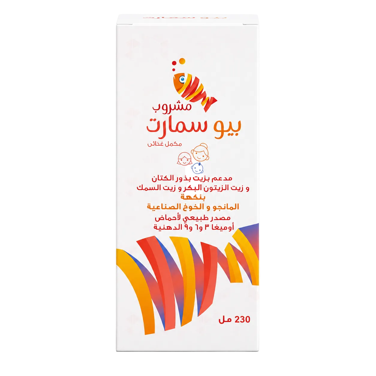 شراب بيوسمارت، زيت زيتون بكر ممتاز 1 غرام، زيت بذور الكتان 0.5 غرام، وأوميغا 3 1 غرام، بنكهة المانجو والخوخ، 230 مل