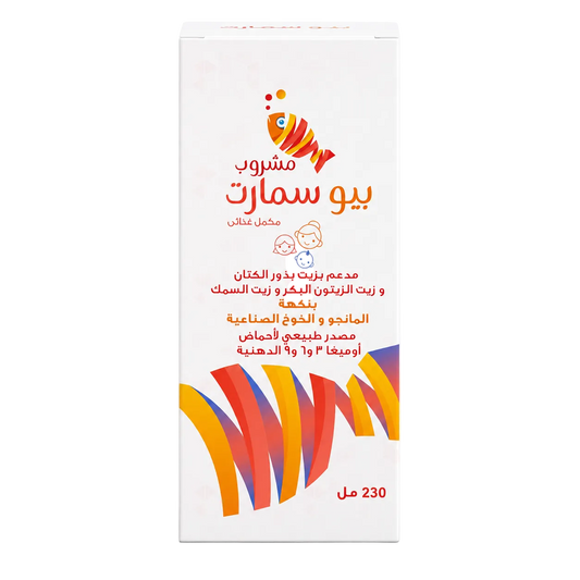 شراب بيوسمارت، زيت زيتون بكر ممتاز 1 غرام، زيت بذور الكتان 0.5 غرام، وأوميغا 3 1 غرام، بنكهة المانجو والخوخ، 230 مل