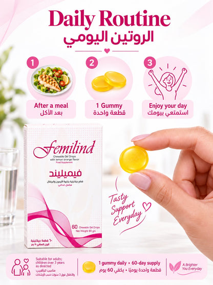 Femilind Fish Oil 428 mg Vitamins Lemon and Orange Flavor 60 Gummies